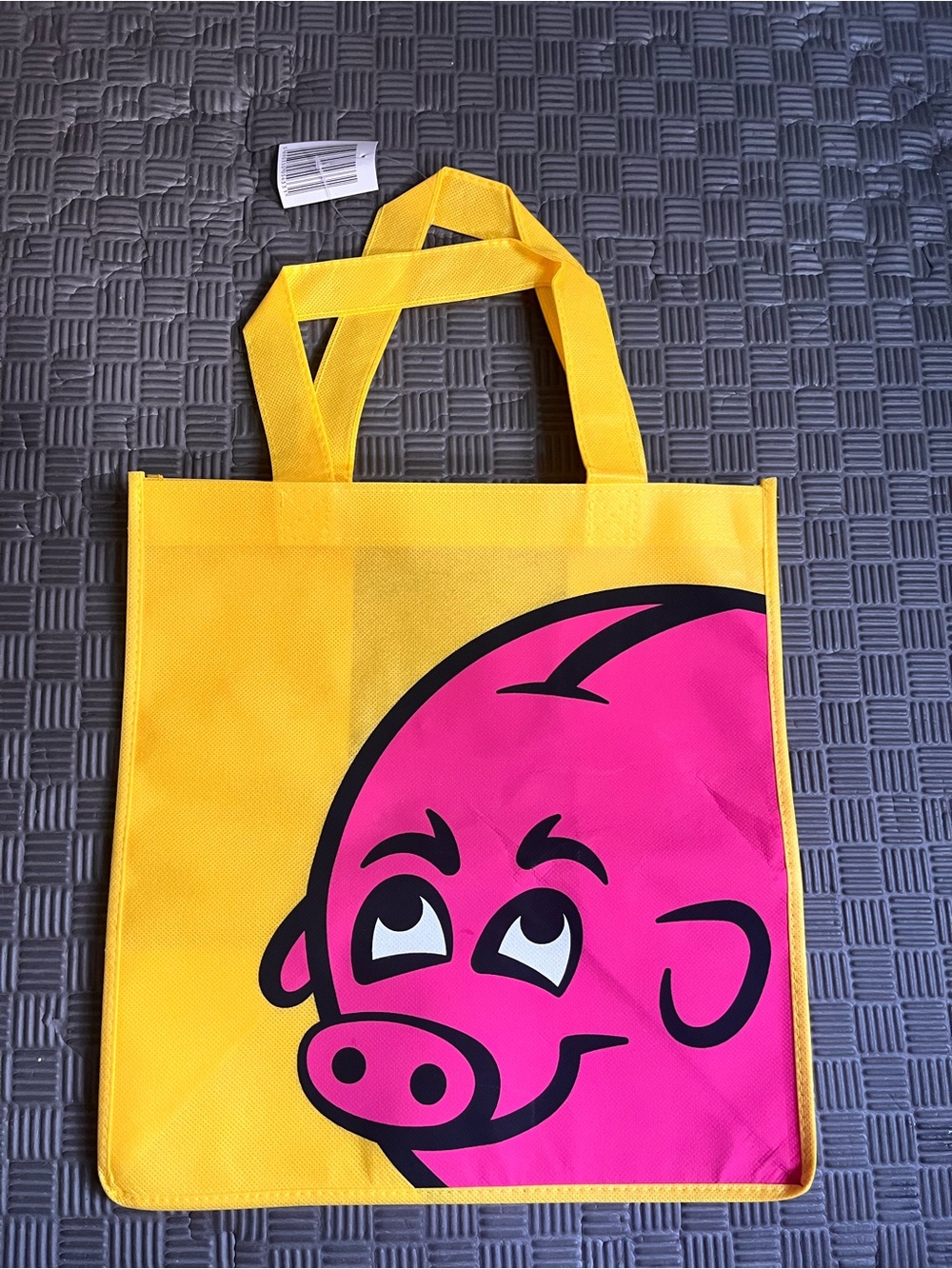 Yellow & Pink Graphic Tote Bag with Pig Motif